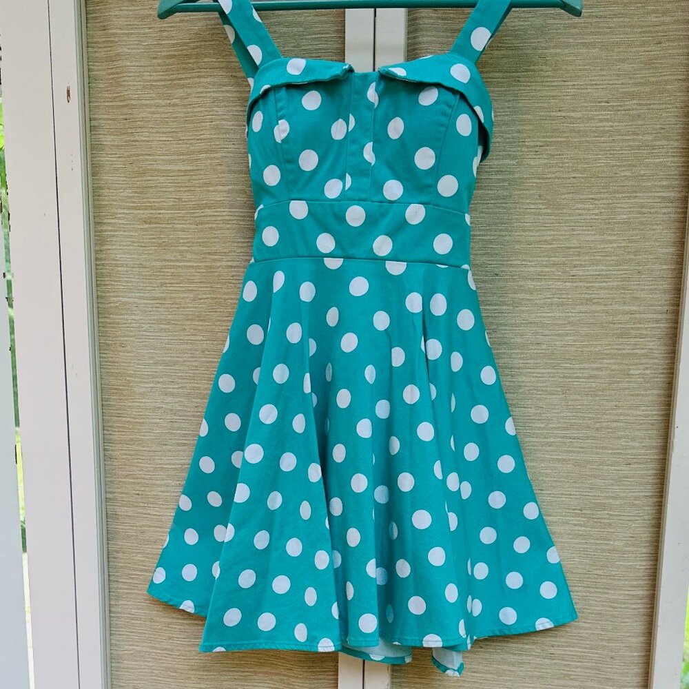 Ixia Mint Polka Dot Fit Flare Dress XS Retro Rockabilly Pin Up 50s Mini Dress